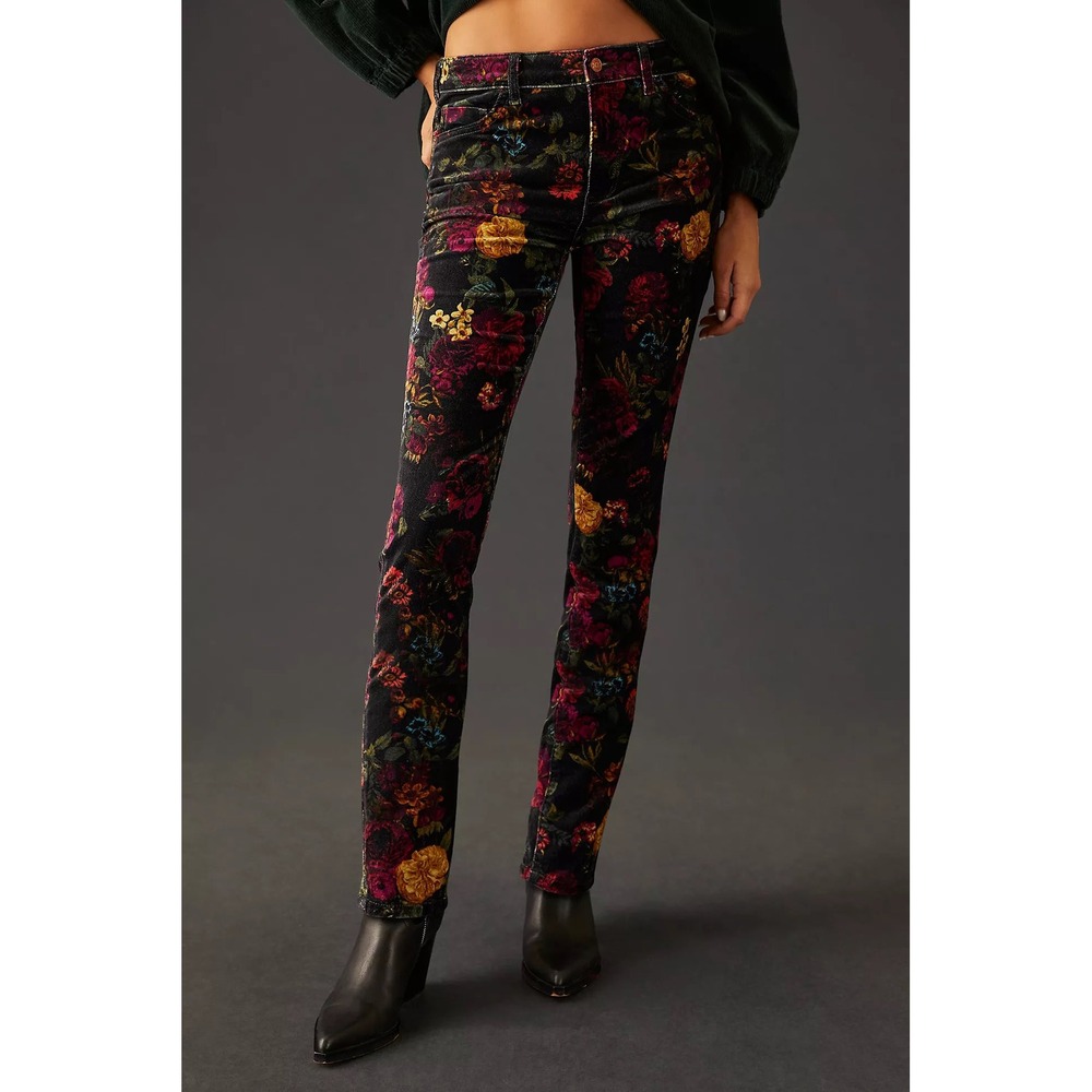 Anthropologie Pilcro Floral Velvet High Rise Skinny Jeans 28 Pants Dark Moody